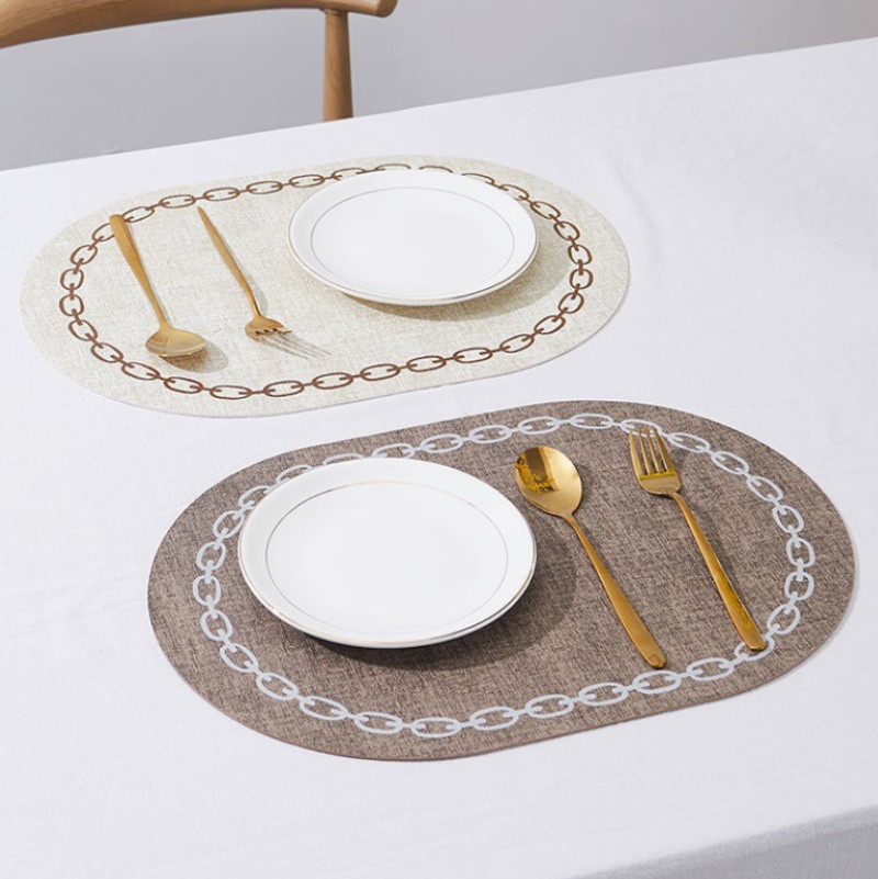 Food Prep Mat - Oval Table Placemat Faux Leather Kitchen