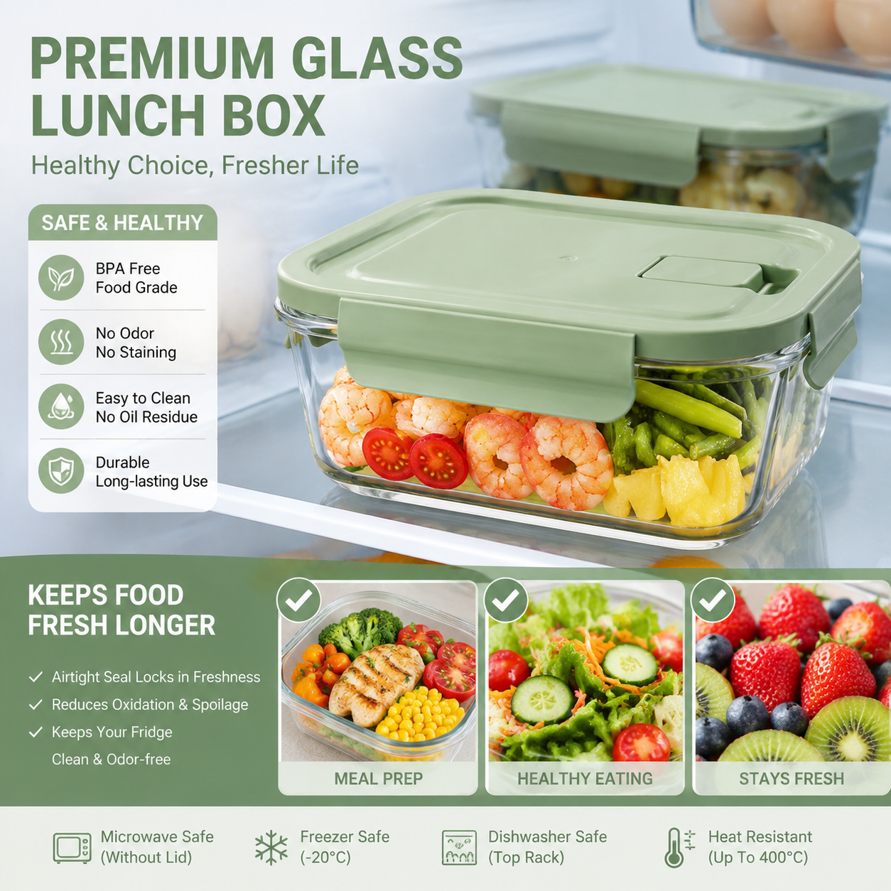 Meal Prep For Weight Loss - High Borosilicate Glass Airtight Leakproof Meal