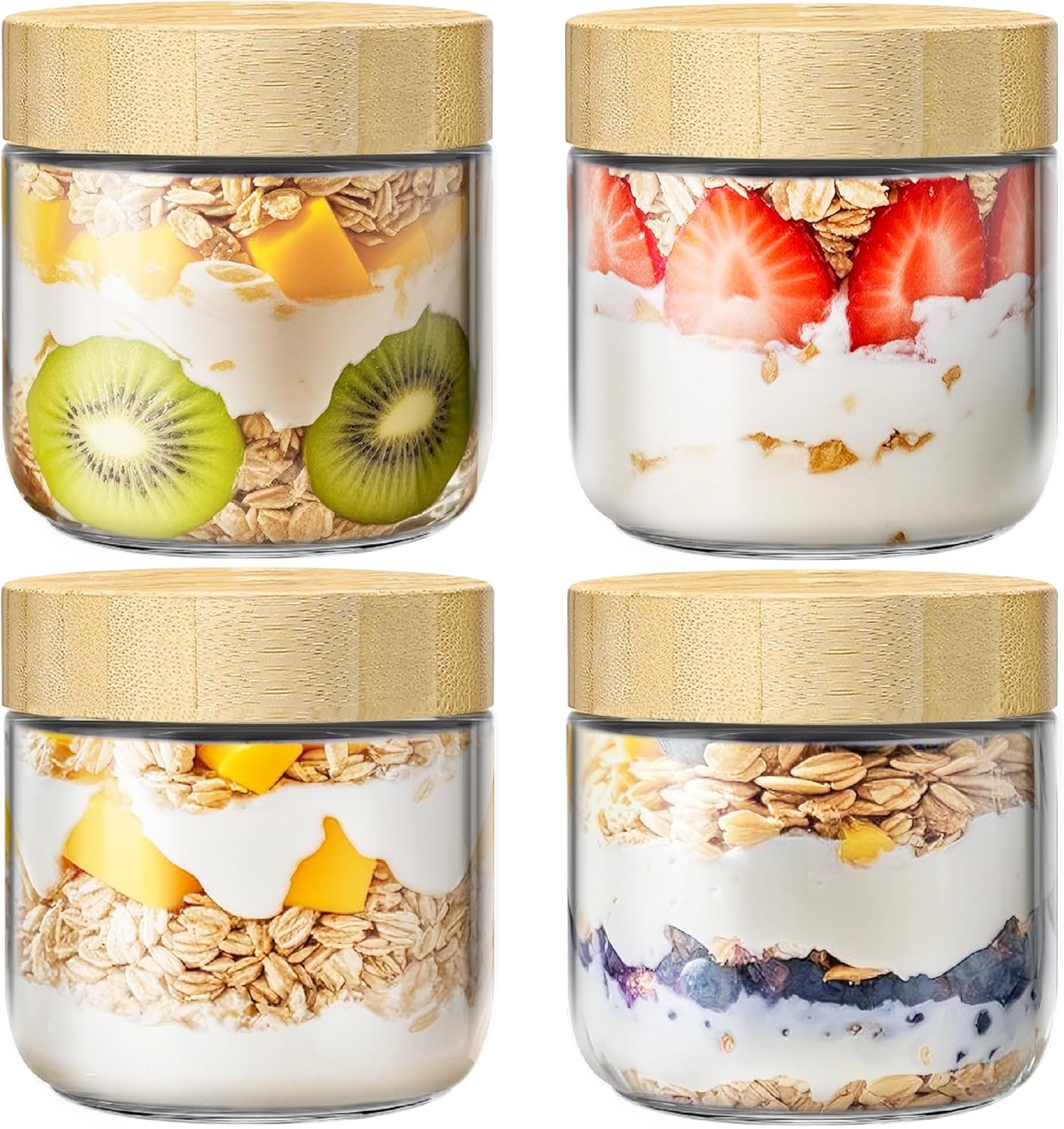 Salad Container Jar - 4 Pack 10oz Overnight Oats Containers