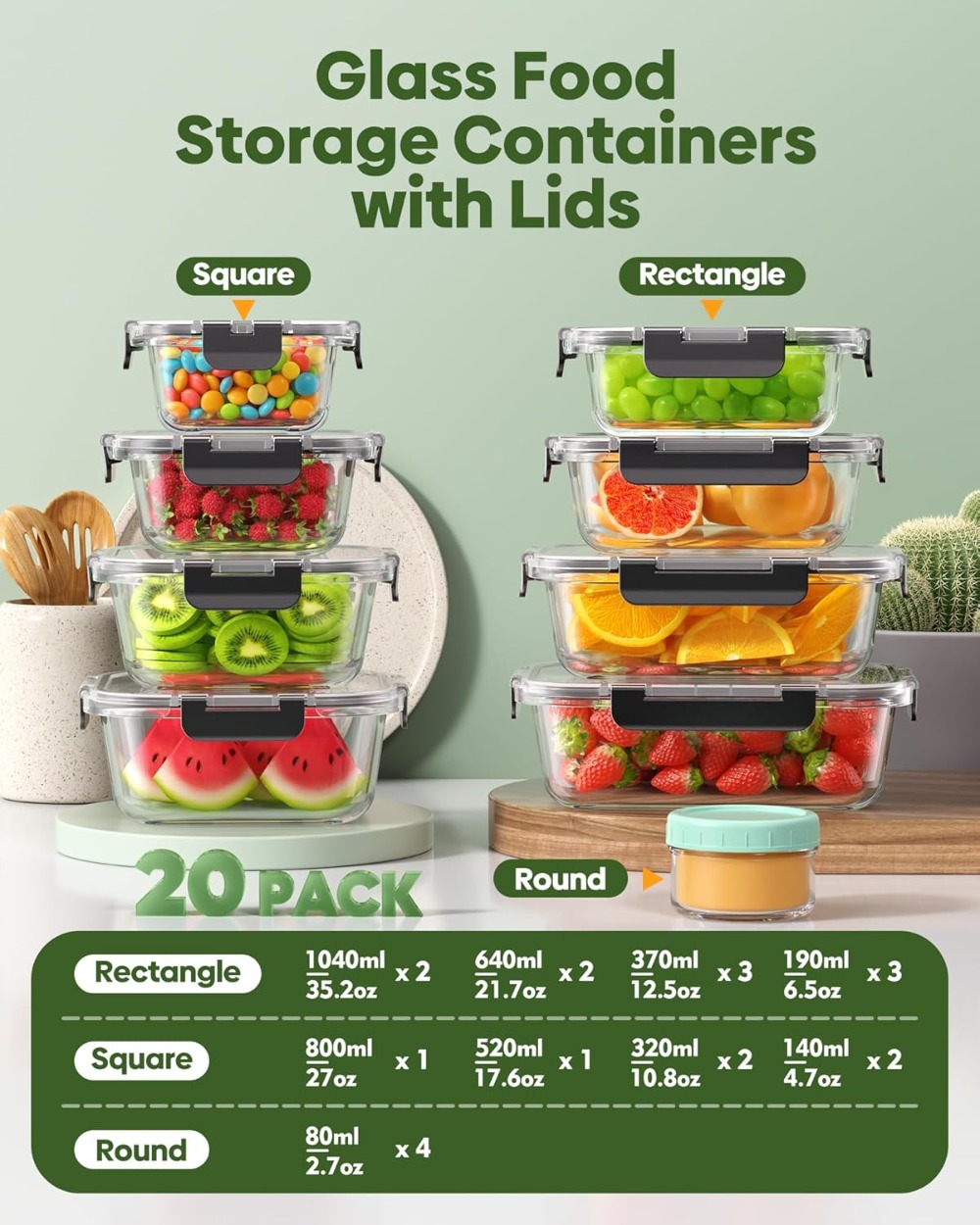 40 PCS Glass Food Storage Cont - đánh giá và giá Meal Prep Glass
