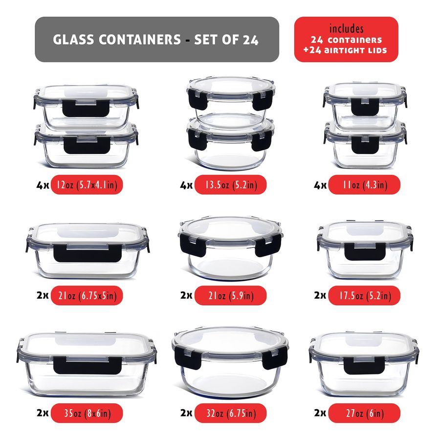 48pc Glass Storage Containers  - đánh giá và giá Meal Prep Glass