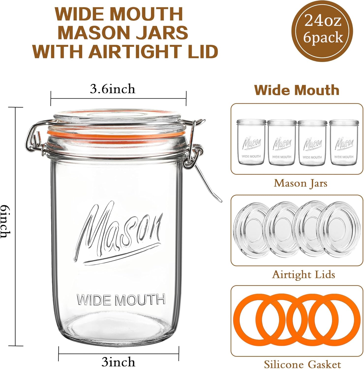 24oz Wide Mouth    Jars – 6 Pa - đánh giá và giá Meal Prep Glass