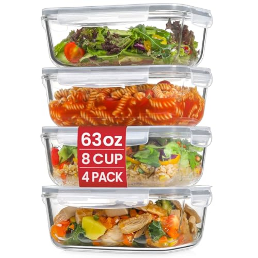4 Pack 8 Cups/ 63oz Large Glas - đánh giá và giá Meal Prep Glass