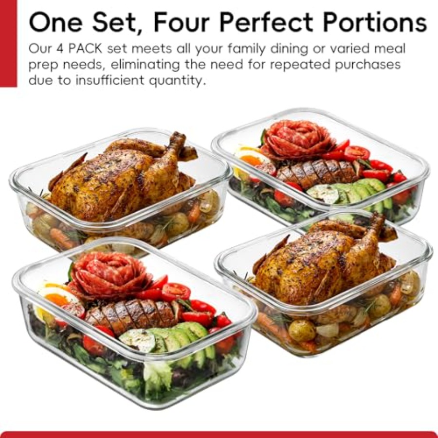 4 Pack 8 Cups/ 63oz Large Glas - đánh giá và giá Meal Prep Glass
