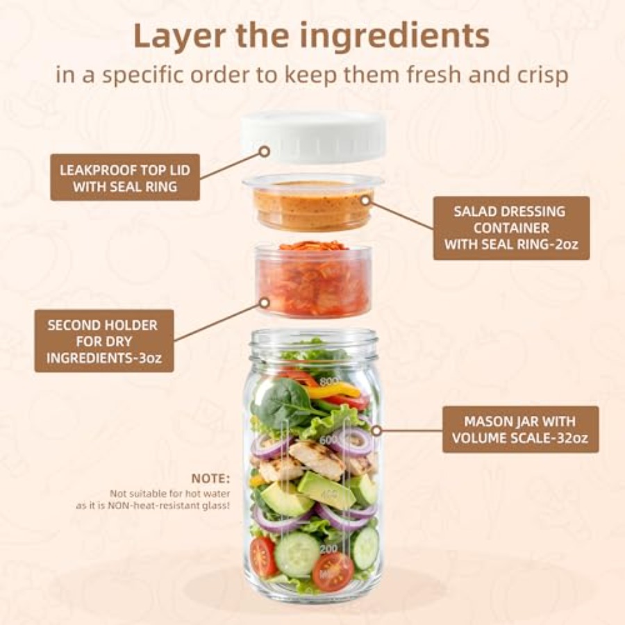 4Pack Glass Salad Jars with li - đánh giá và giá Salad Container Jar