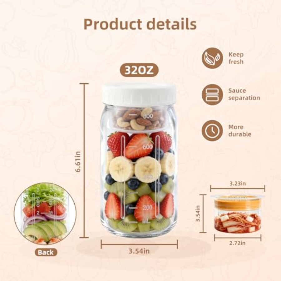 4Pack Glass Salad Jars with li - đánh giá và giá Salad Container Jar