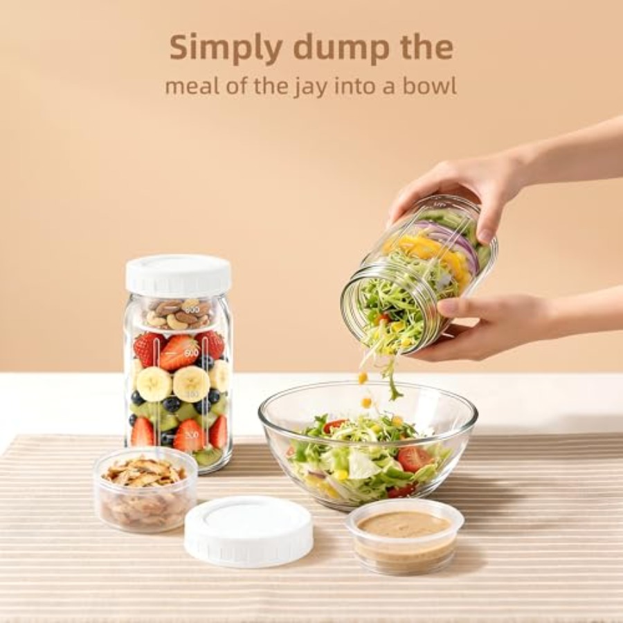 4Pack Glass Salad Jars with li - đánh giá và giá Salad Container Jar