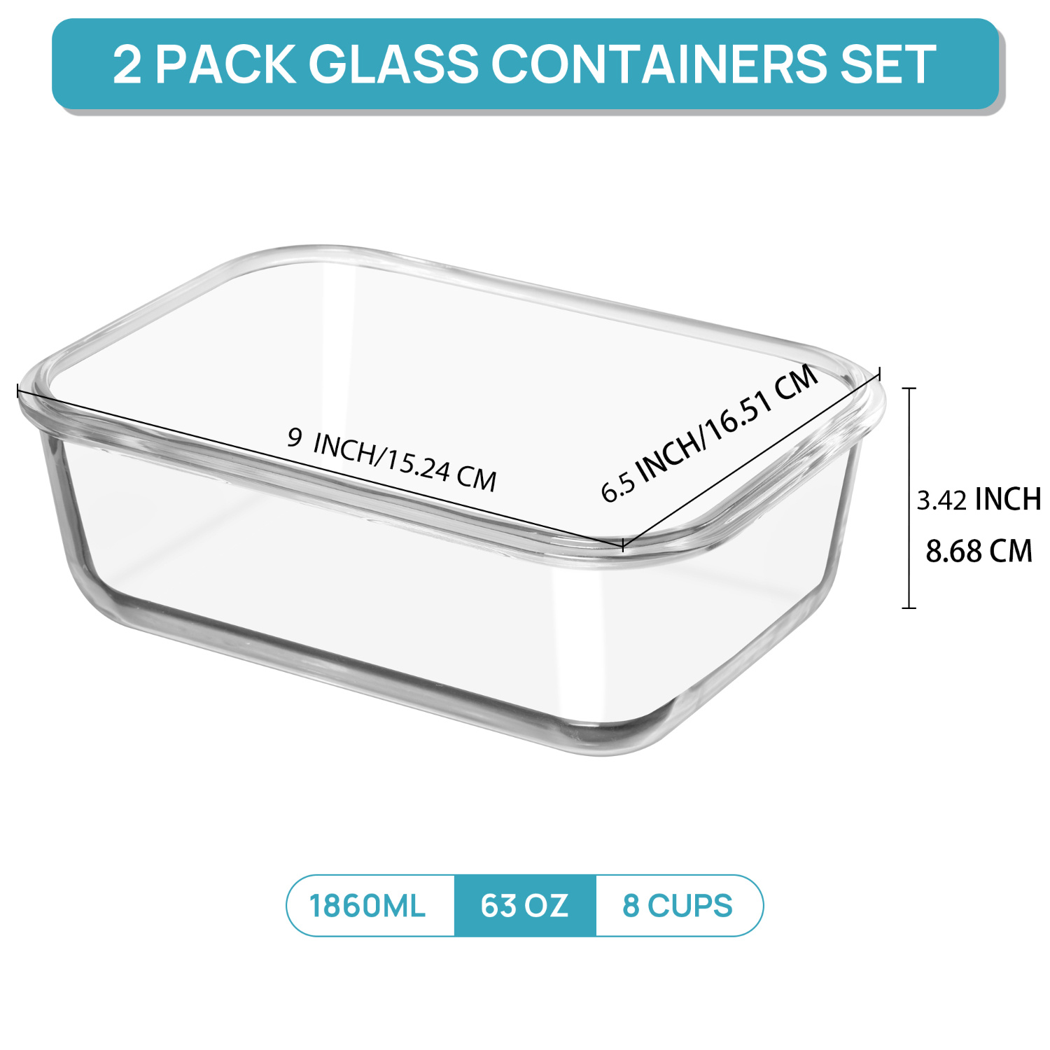 us2Pack 1860ml/ 63oz Large Gla - đánh giá và giá Meal Prep Glass