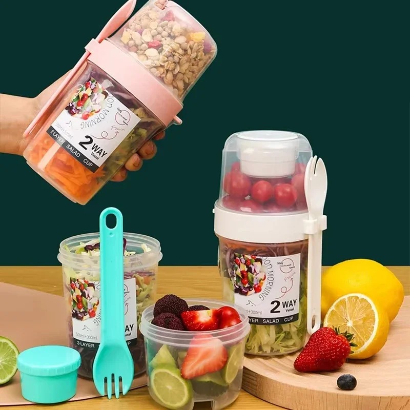 Portable Salad Cup Double Oatm - đánh giá và giá Salad Container Jar