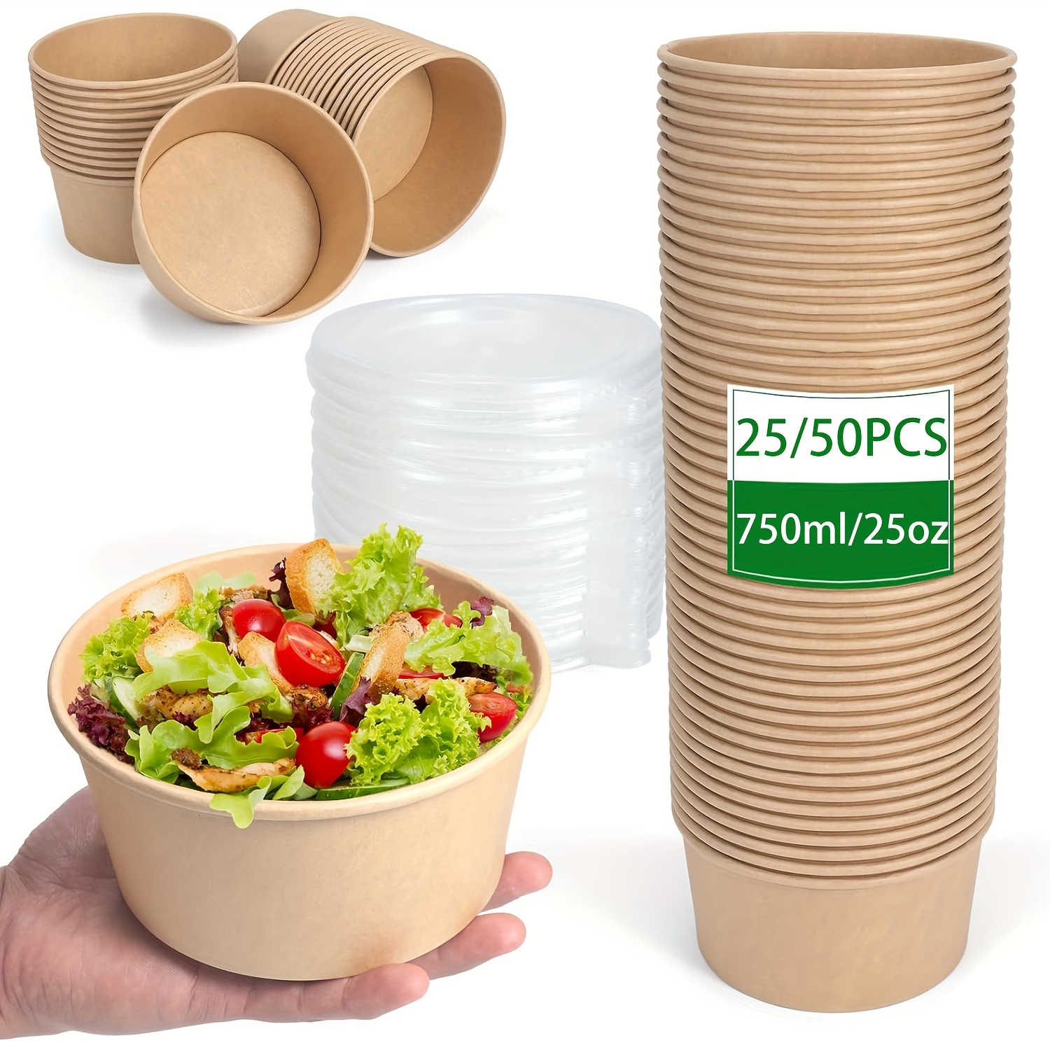 25Oz/750Ml 25/50 Pack Paper Bo - đánh giá và giá Salad Container Jar